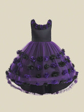 Young Girls Satin Tulle 3D Flower Decoration Lace-Trimmed Fishtail Flutter Dress, Elegant And , Perfect For Birthday Parties